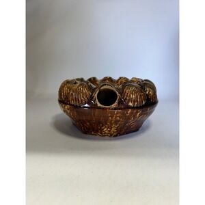 Vintage Rockingham Brown & White Glazed Pottery Shell Motif Spittoon Cuspidor